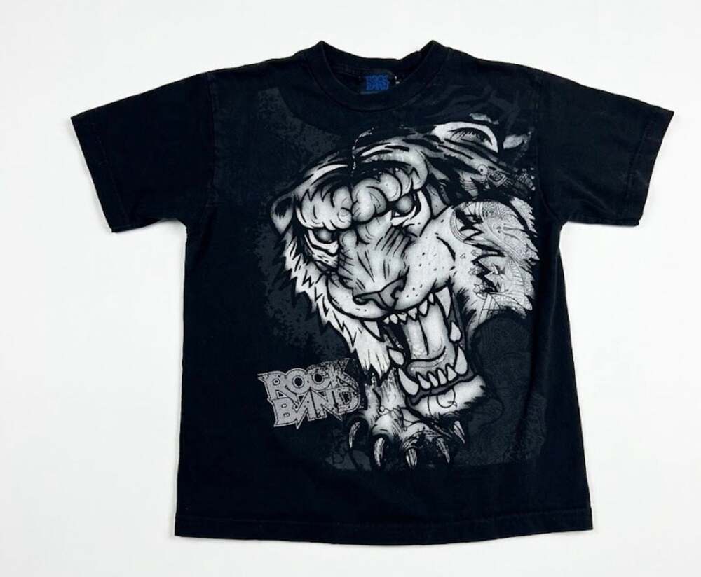 Rock Band Tiger Graphic T-Shirt Black Youth Size 10/12